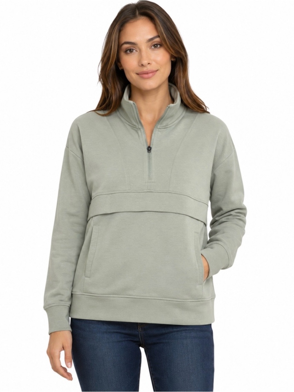 NWT GAIAM | Half-Zip Hudson Pullover Sweatshirt Top in Seagrass Sz. XS Athletic